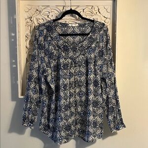 beachlunchlounge Navy and White Geometric Blouse